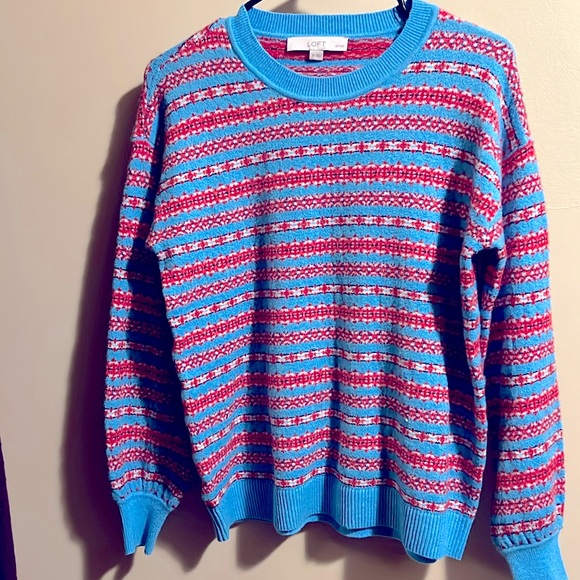 LOFT Small Petite Fair Isle Stripe Everyday Sweater - Picture 2 of 4